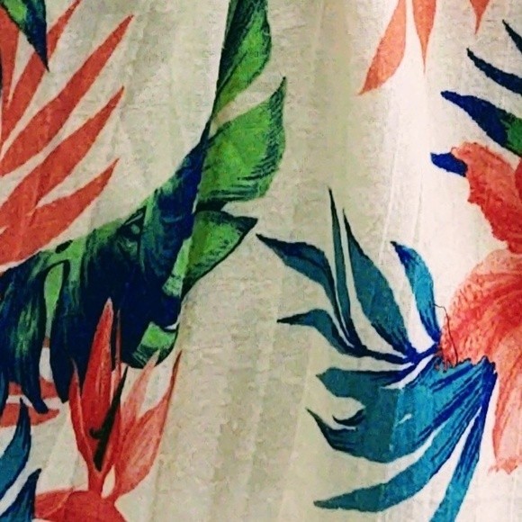 EUC NEW YORK LAUNDRY TROPICAL FLORAL RAW HEMLINE LACE SLEEVES POLYESTER TOP XL - Picture 10 of 10